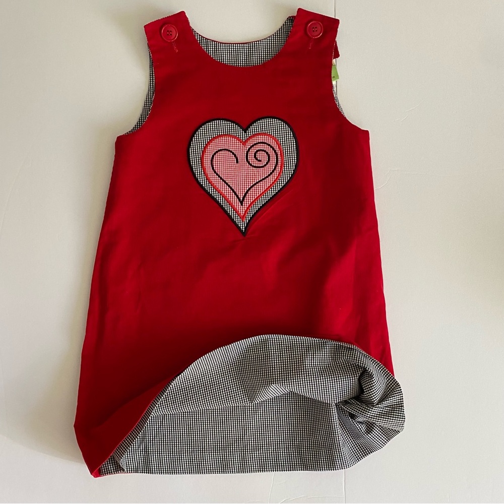 Le' Za Me Dress jumper 6 Reversible Heart Valentines Day Red Black Gingham Girls